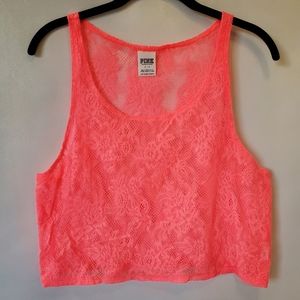 Victoria's Secret Pink Lace Tank Neon Pink Size Small